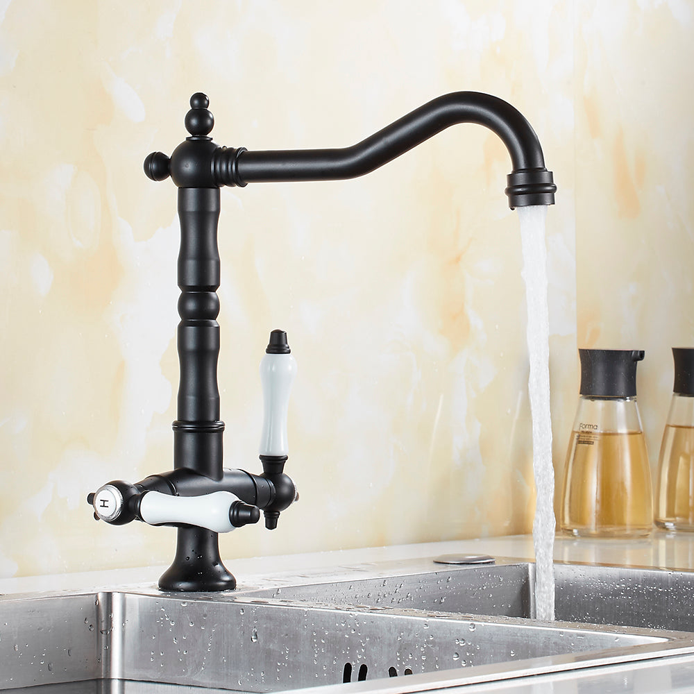 rustic matte black kitchen faucet with two handles