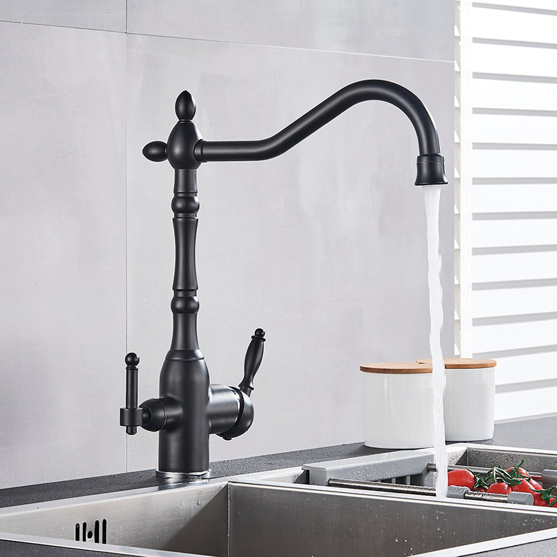 Black kitchen faucet with two handles