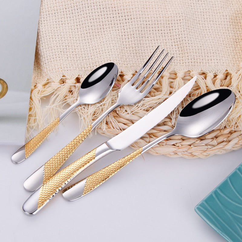 Modern Textured Handle Silverware Set