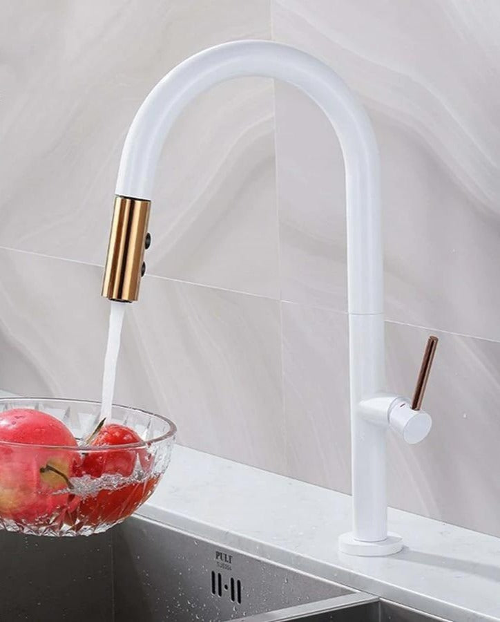 White Retractable Kitchen Faucet 