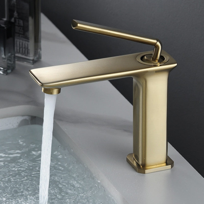 polished gold single handle bathroom faucet