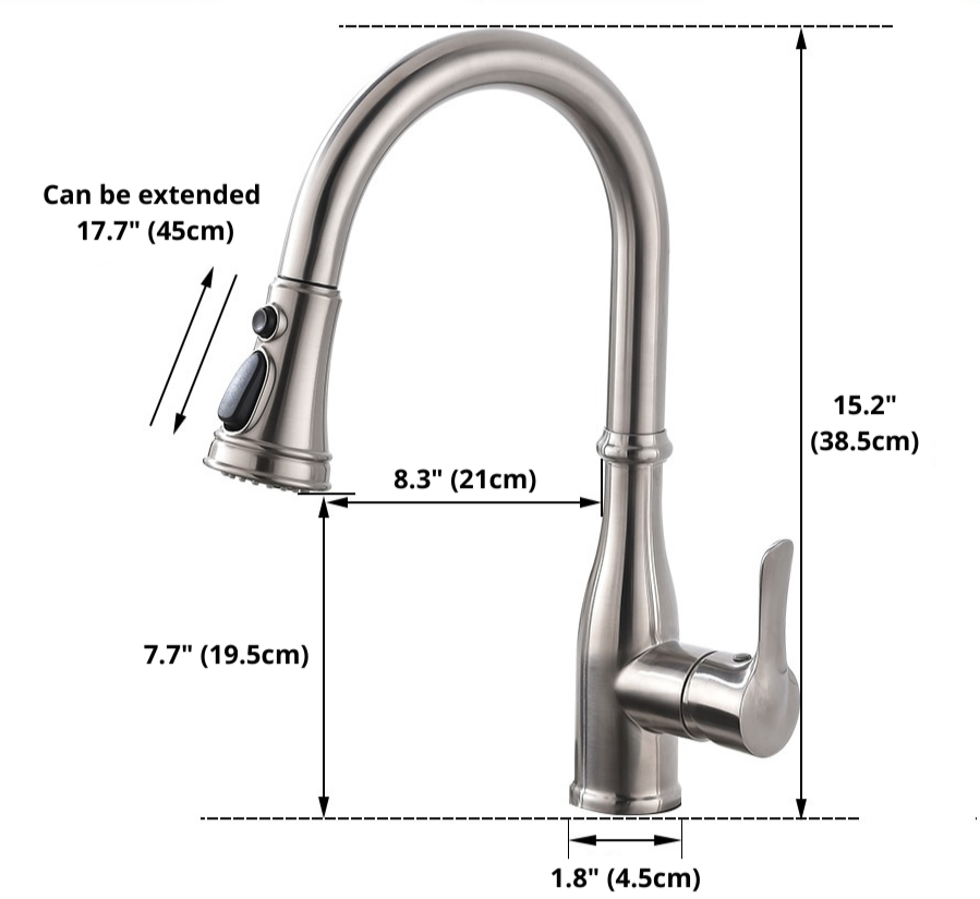 Julius Pull Out Retractable Kitchen Faucet Dimensions