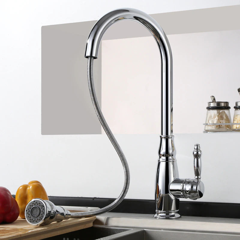 Modern chrome retractable kitchen faucet