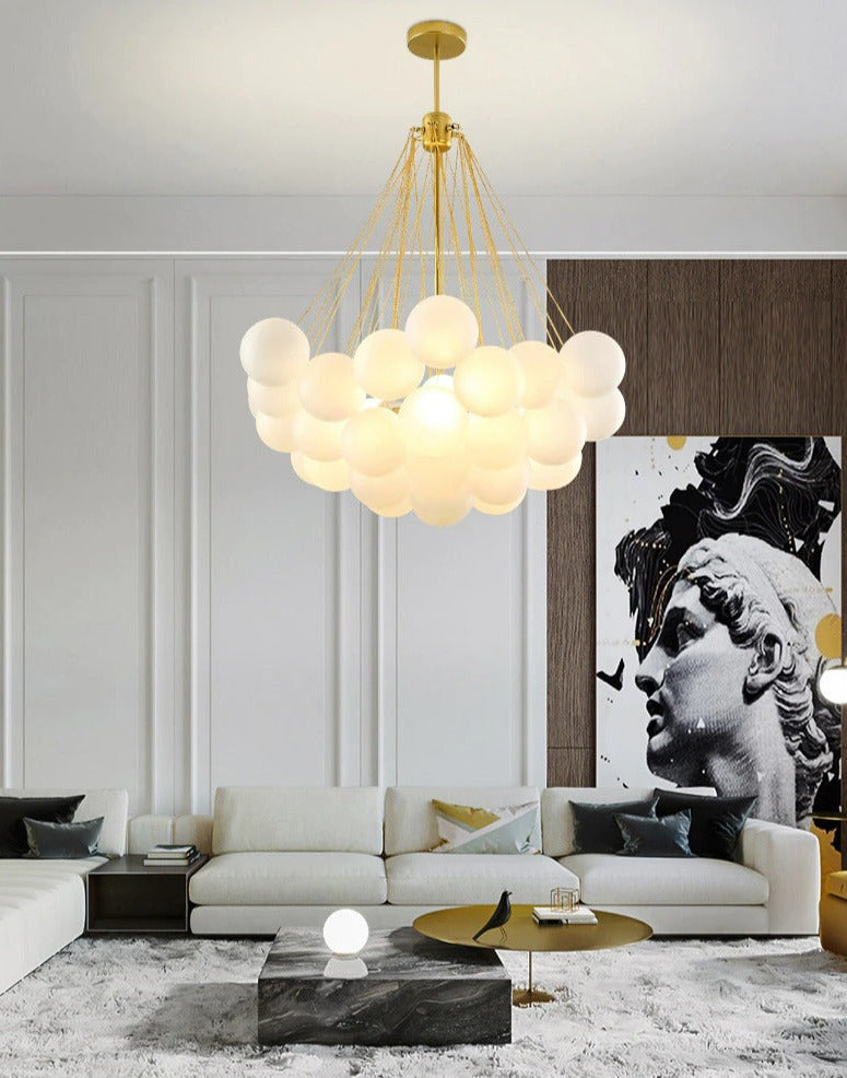 European Glass Globe Chandelier in Gold