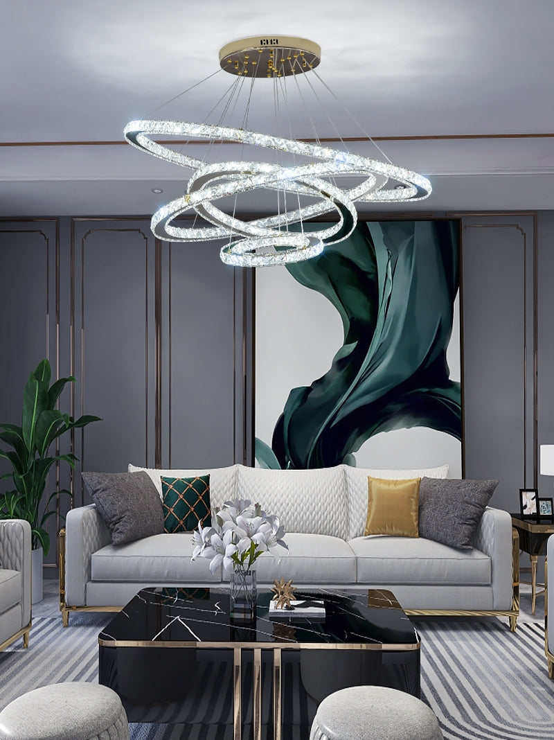 LED glass crystal adjustable ring chandelier
