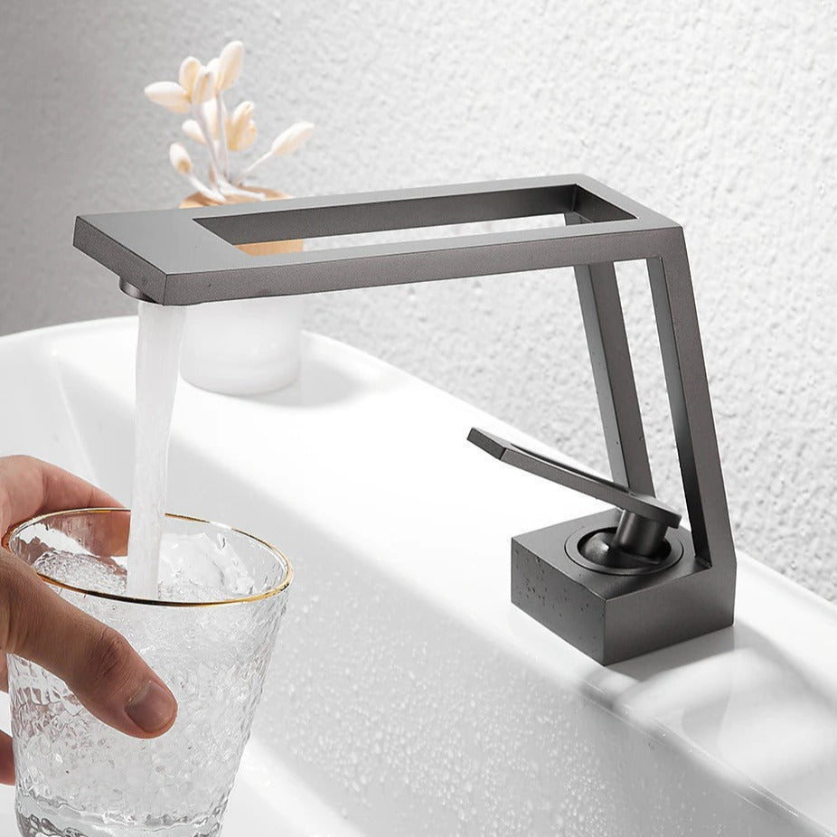 Dark Gray modern geometric design bathroom basin and vessel faucet
