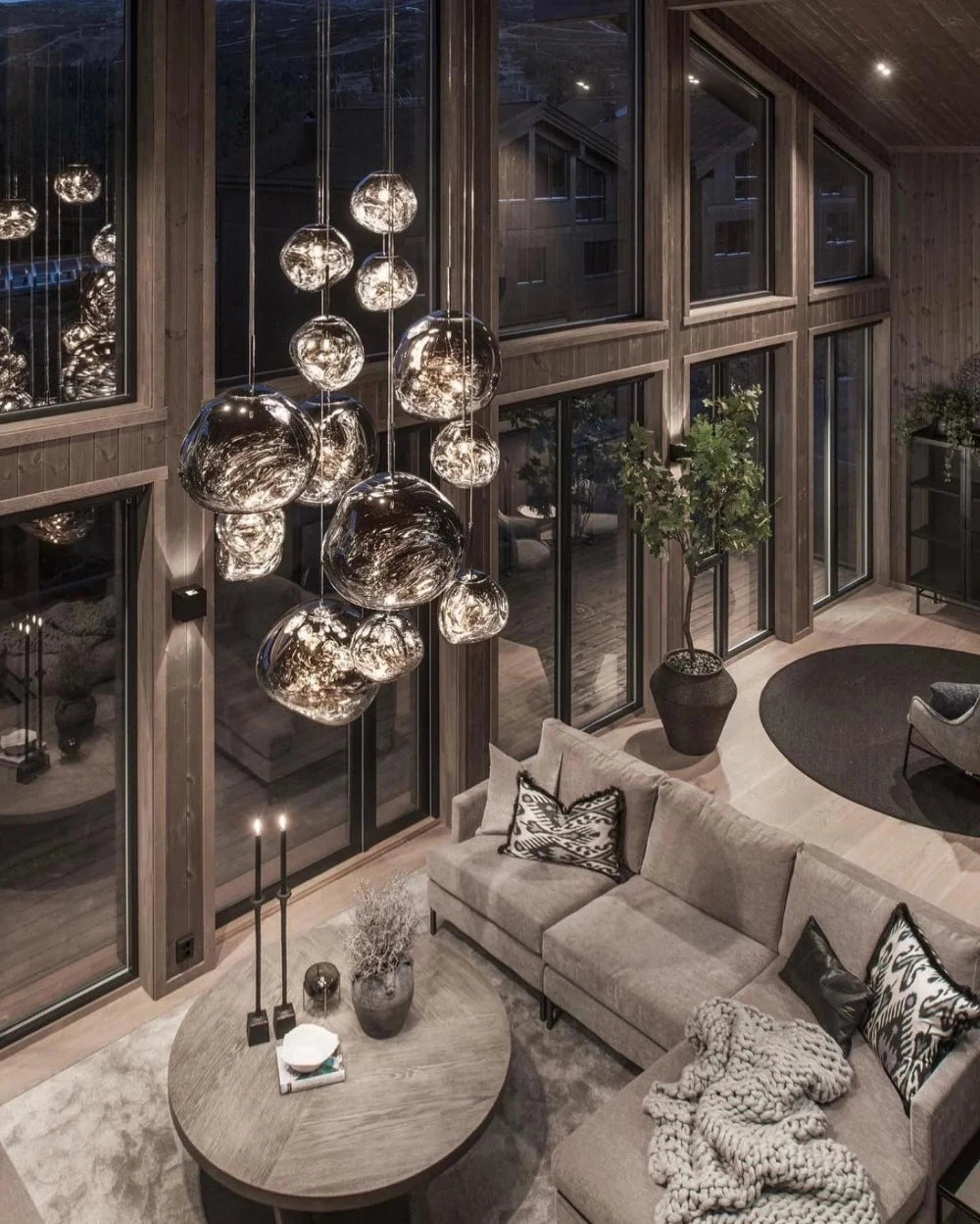 silver grand living room high ceiling warped pendant lights