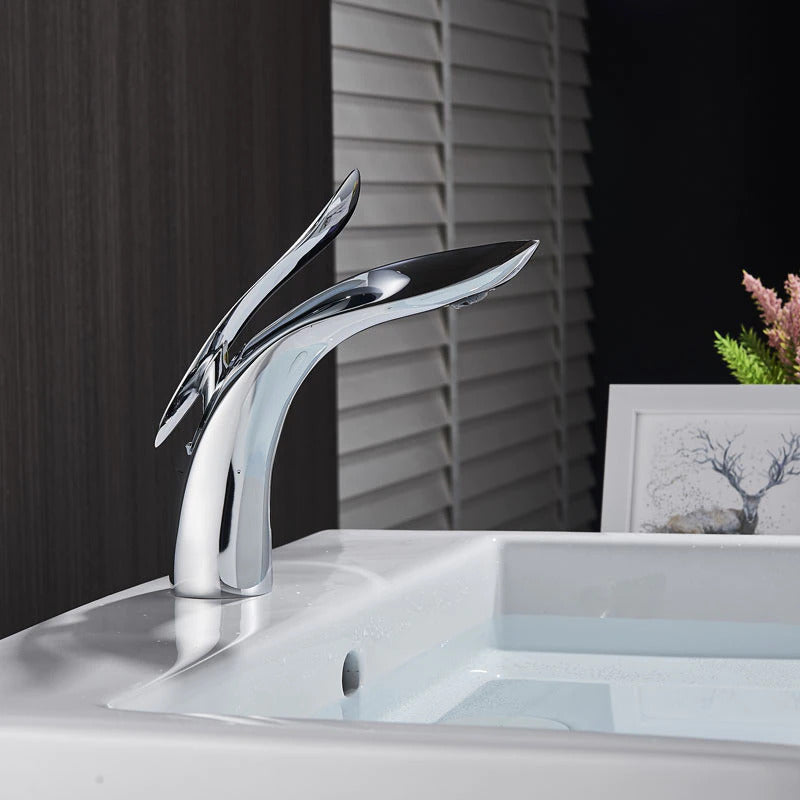 Reflective Chrome Modern Curved Bathroom Faucet