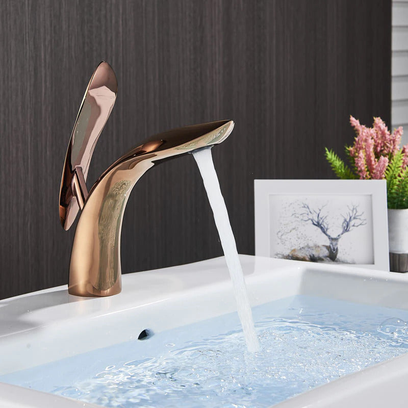 Polished Rose Gold Modern Bathroom Faucet