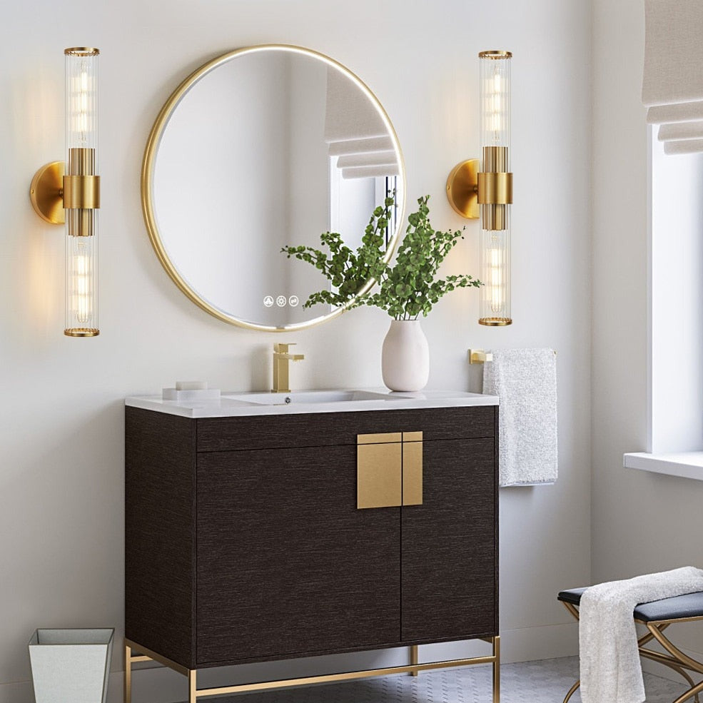 Gold two-bulb fluted glass modern style vanity lighting