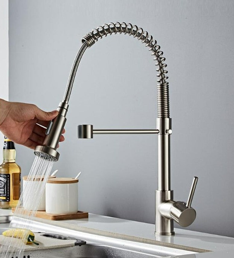 pull out sprayer spout kitchen faucet in brushed nickel finish