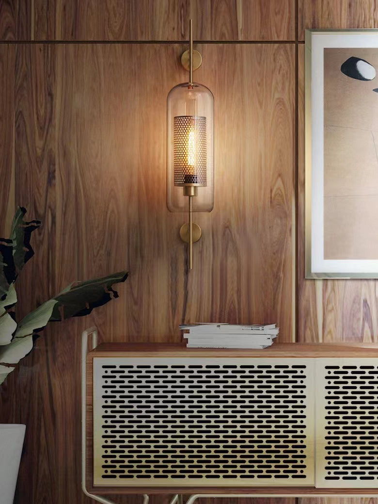 Adriel - Modern Honeycomb Brass & Glass Wall Sconce