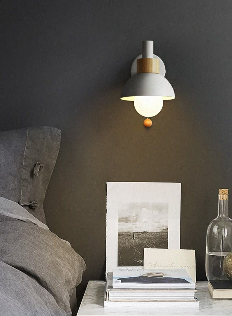 pastel white pull switch bedside wall light