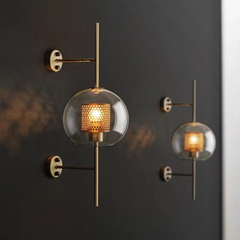 Adriel - Modern Honeycomb Brass & Glass Wall Sconce