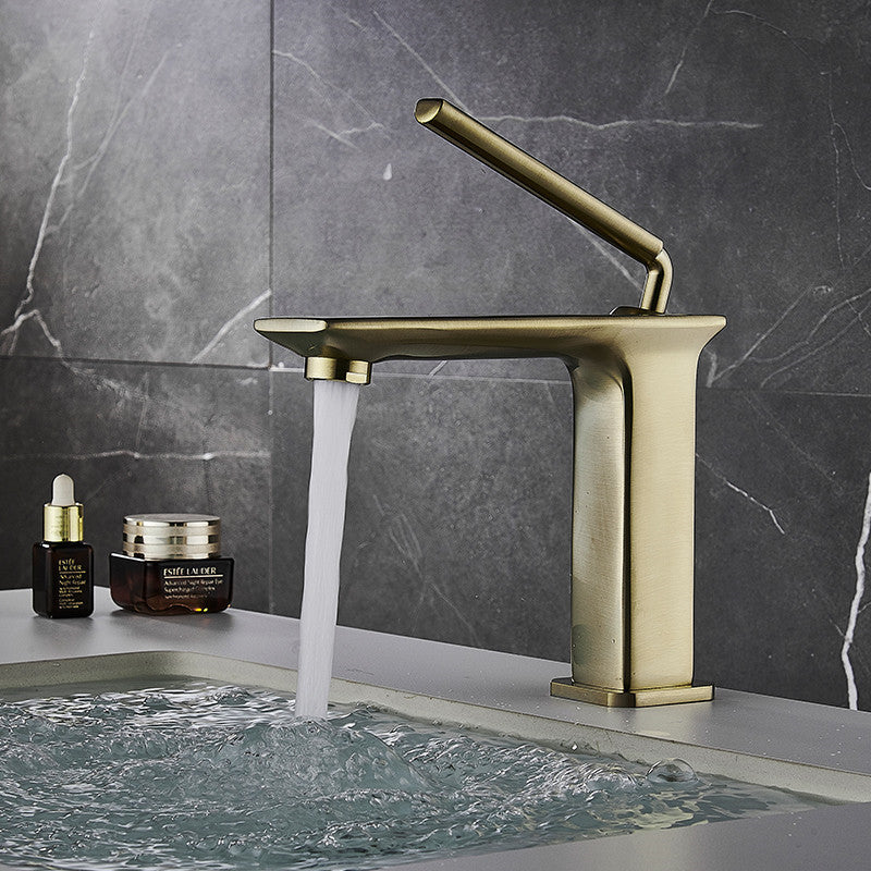 single handle slim gold powder room faucet