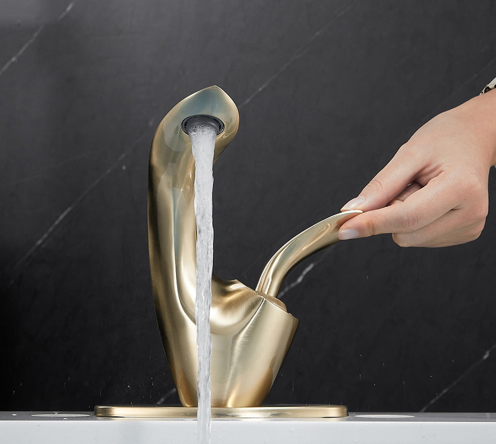 three hole brushed gold modern bathroom faucet