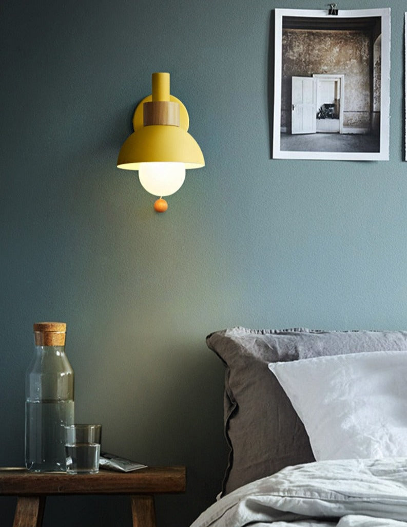 yellow pull switch bedside wall light