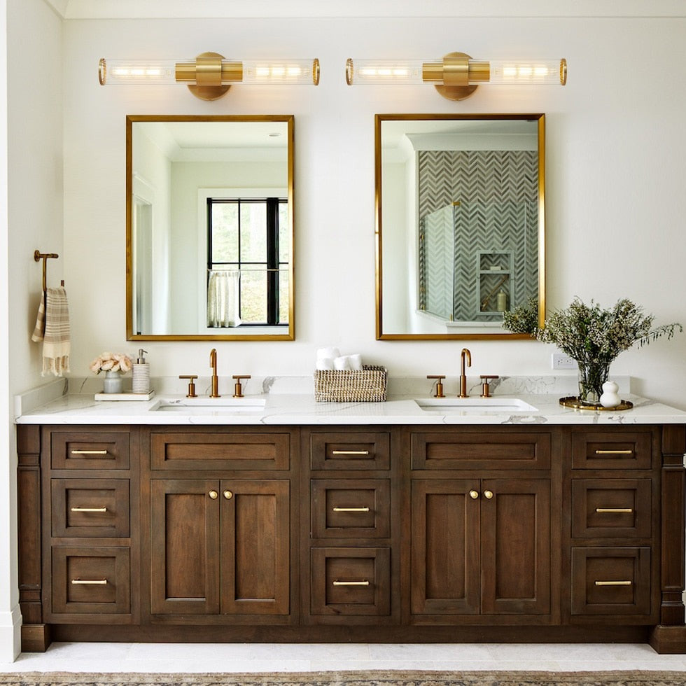 fluted glass mirror bathroom lighting