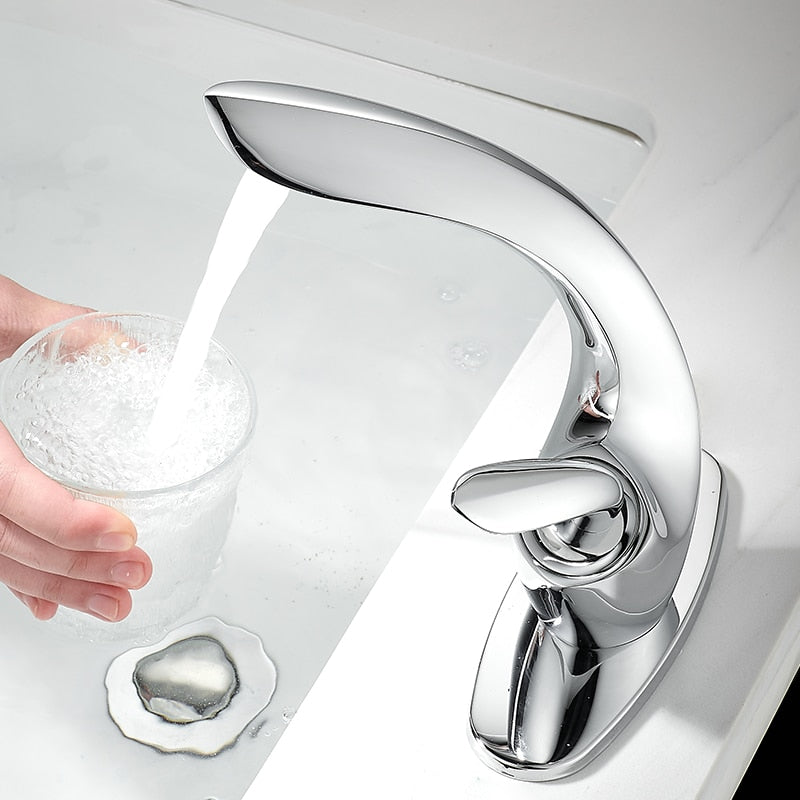 modern curved chrome bathroom faucet with Escutcheon