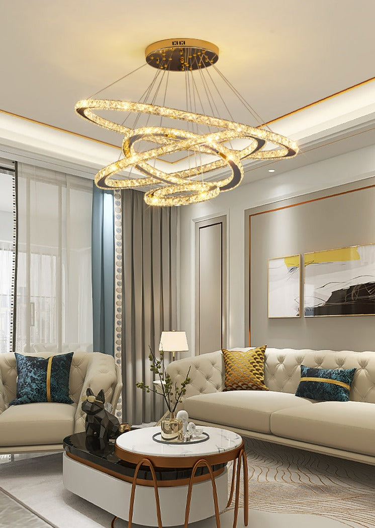 modern polished gold four ring chandelier
