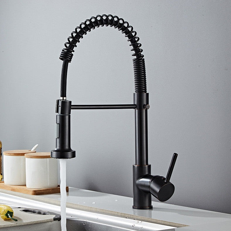 Single-Hole Detachable Kitchen Faucet with Pull-Down Spring Water Spout