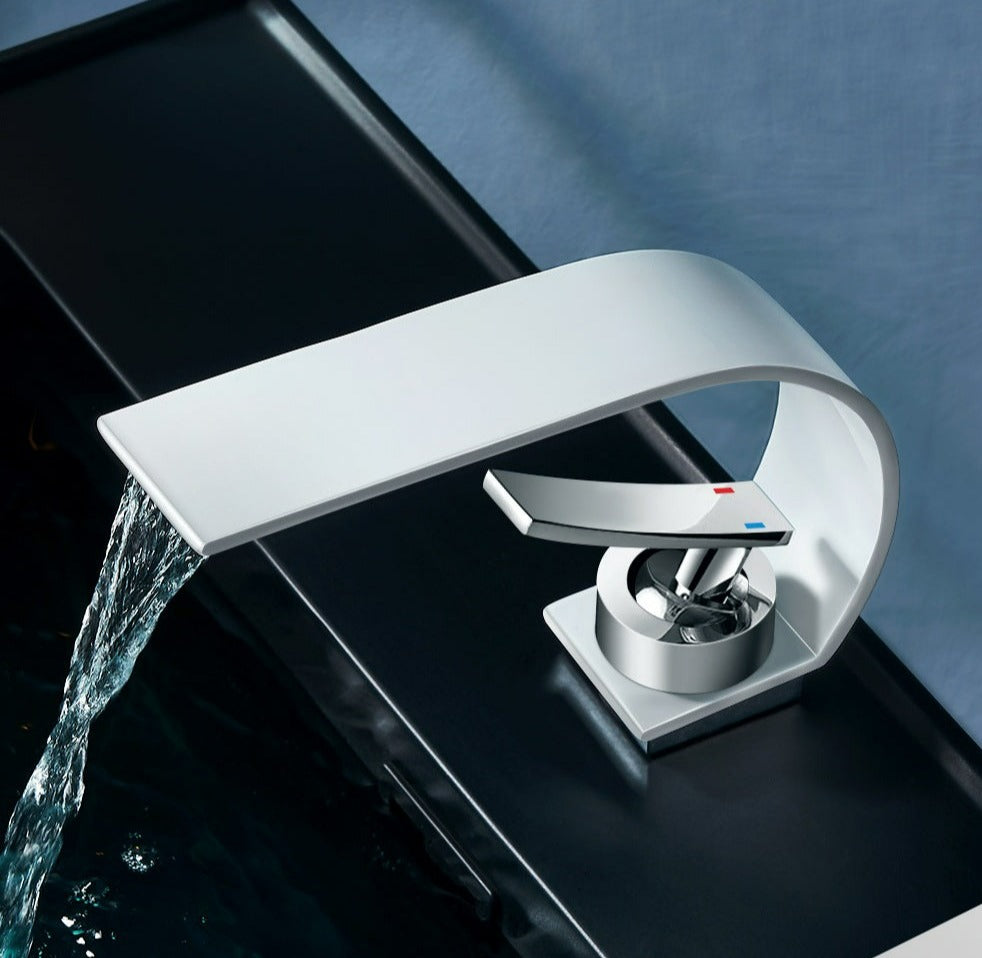 White modern slim stream bathroom basin faucet