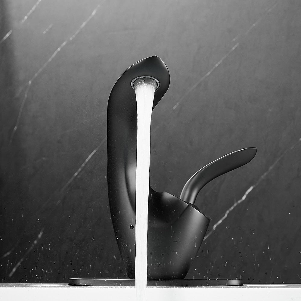 modern matte black powder room faucet with Escutcheon