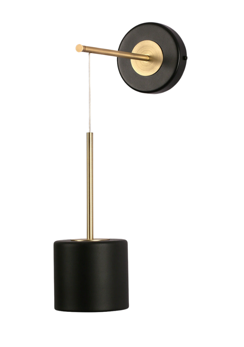 corbin black and brass wall lamp by Hadley Decor