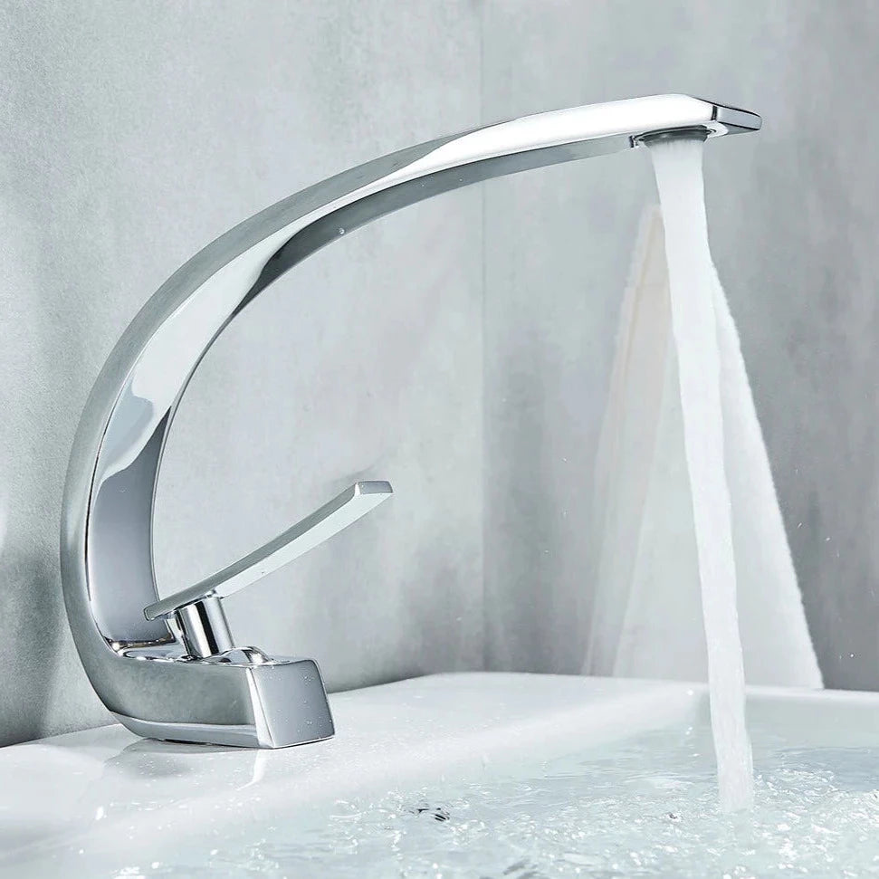chrome modern curved bathroom faucet