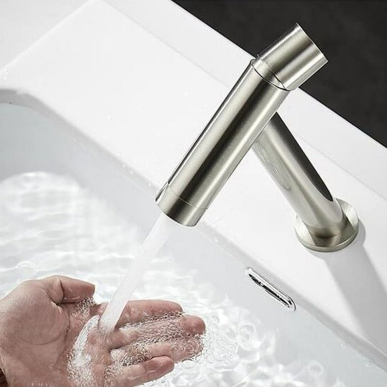 Brushed Nickel Short Modern Single Handle Bathroom Faucet