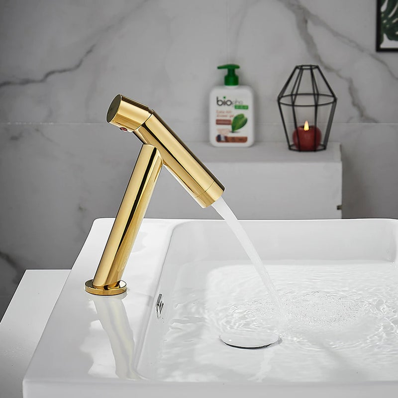 Short Polished Gold Modern Single Handle Bathroom Faucet