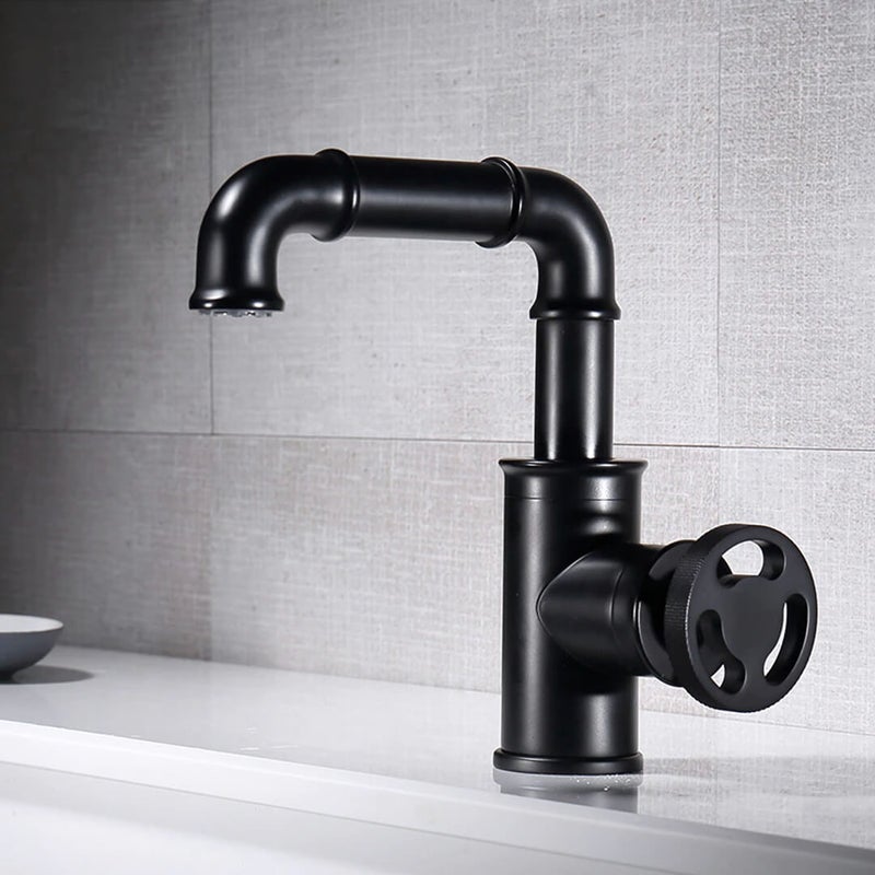 Single handle industrial black Retro Brass Bathroom Faucet