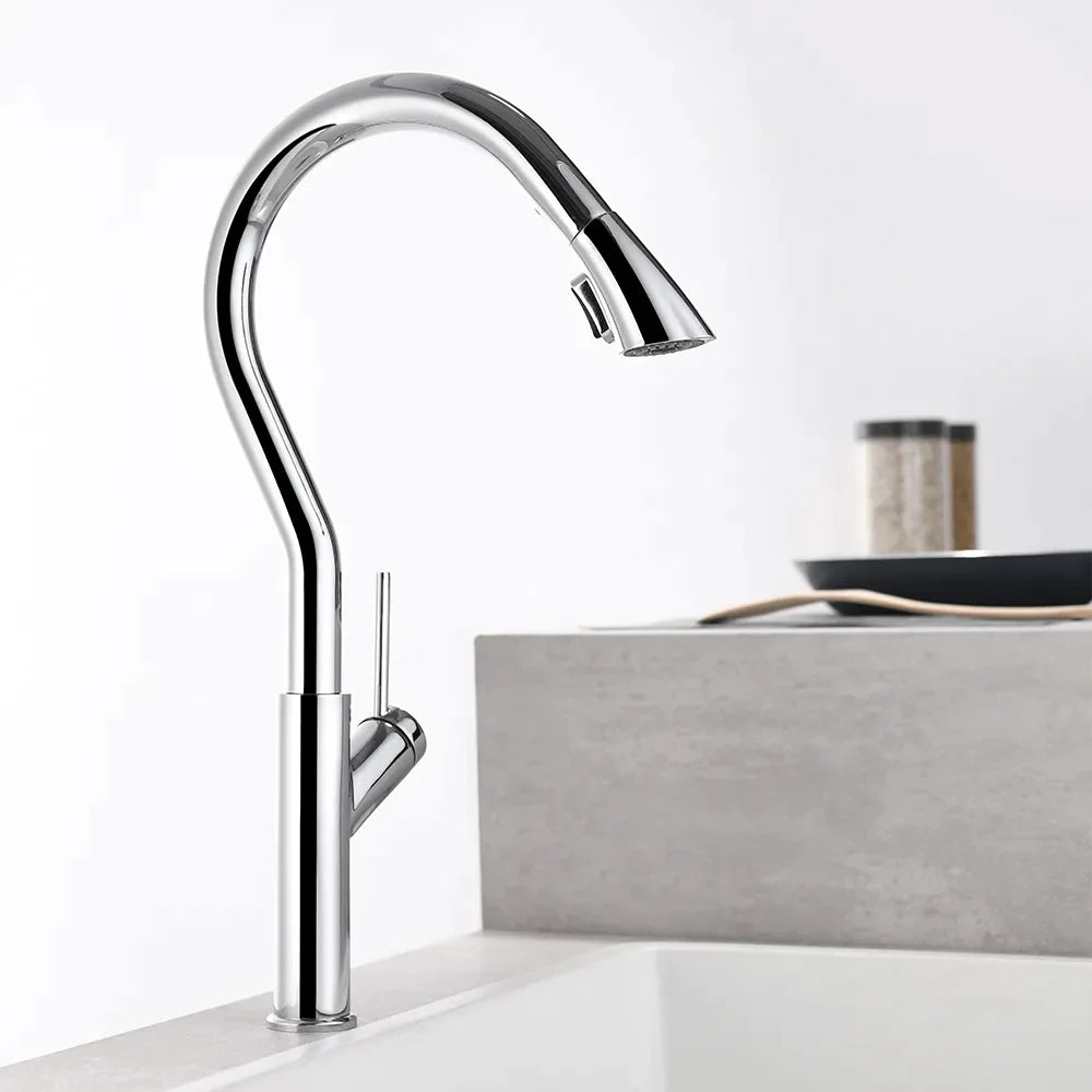 Nate - Grifo de cocina curvo retráctil moderno