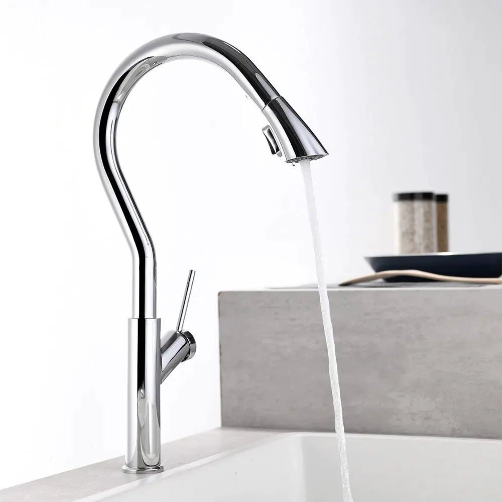 Nate - Retractable Curved Modern Kitchen Faucet