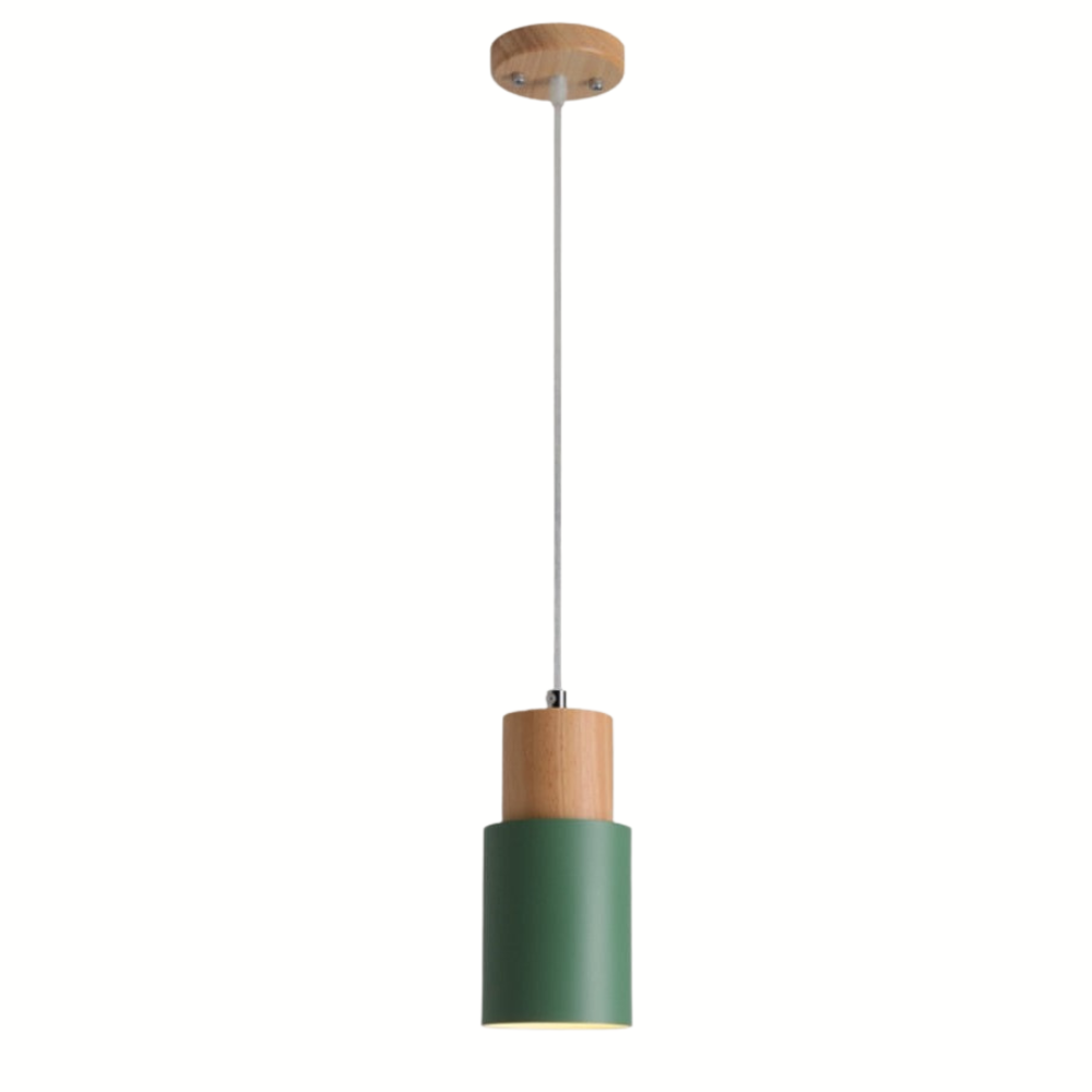 Lámpara colgante nórdica colorida con base de madera