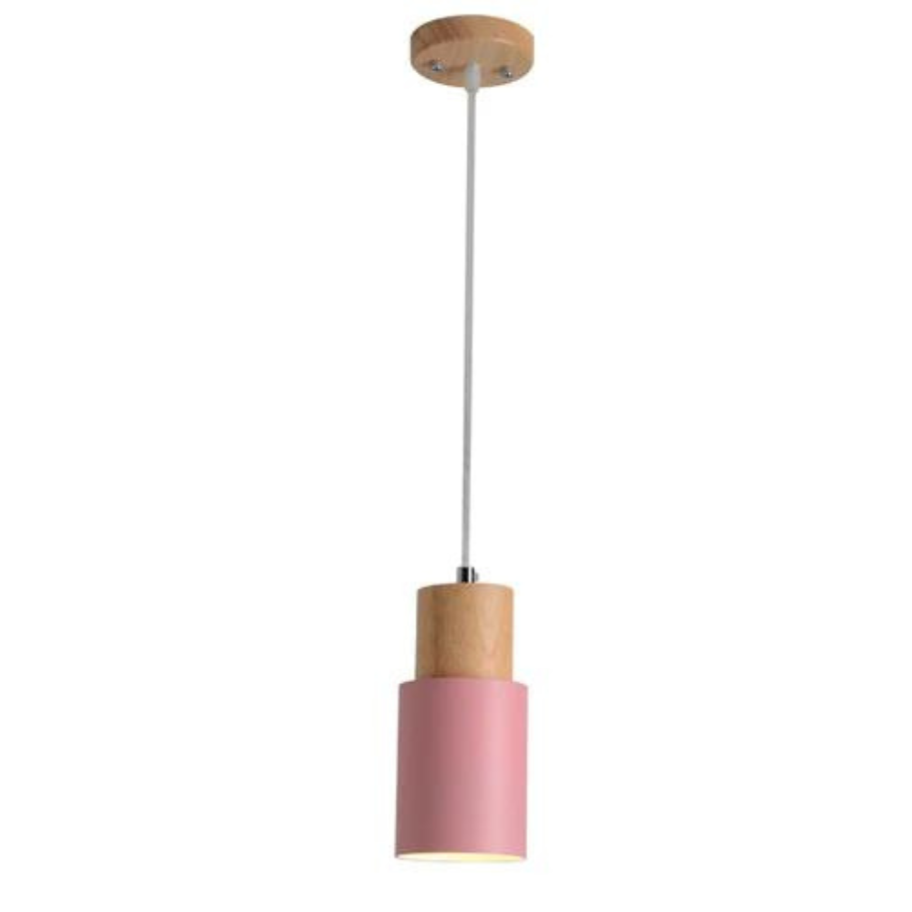 Lámpara colgante nórdica colorida con base de madera