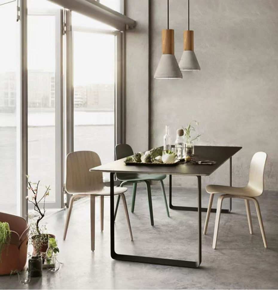 Modern Concrete Pendant Lights with Wood Accent