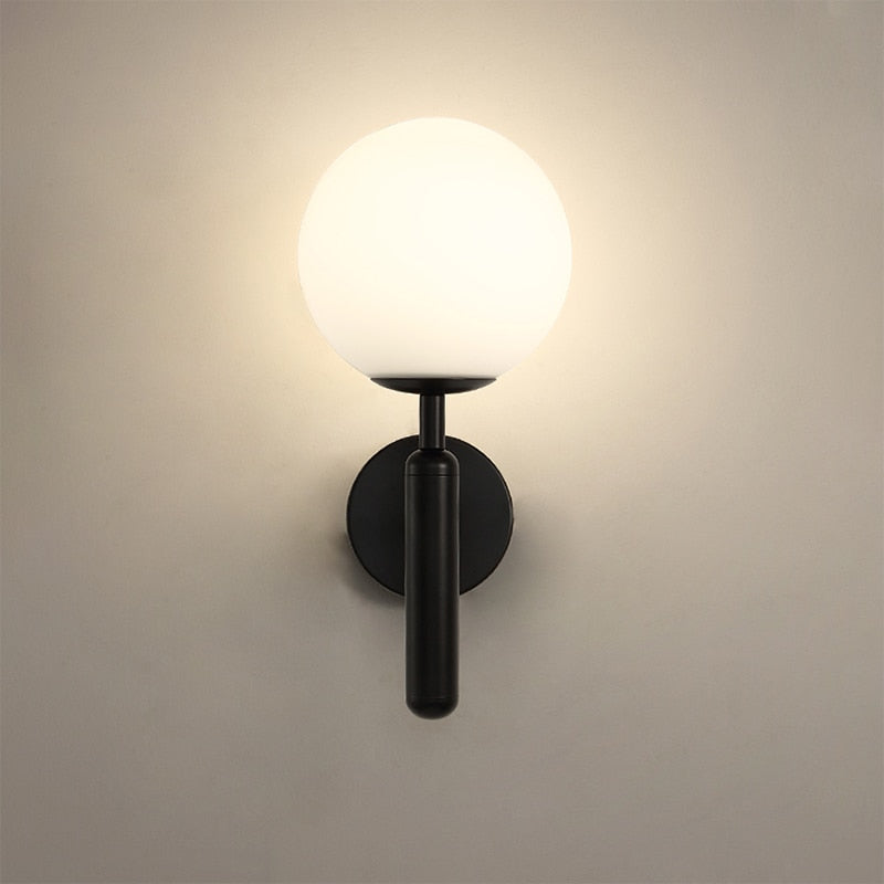 Modern Glass Globe Wall Light in Black