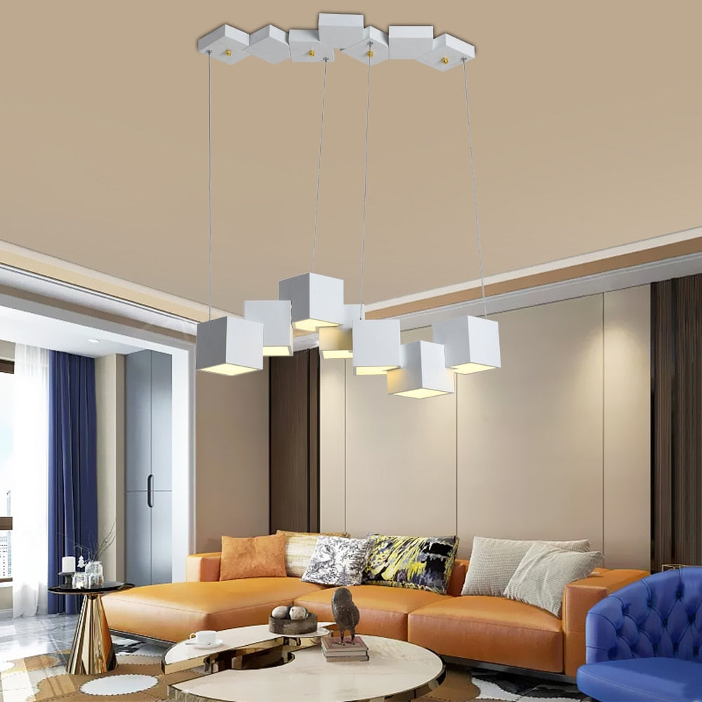 Lustre LED cubique moderne