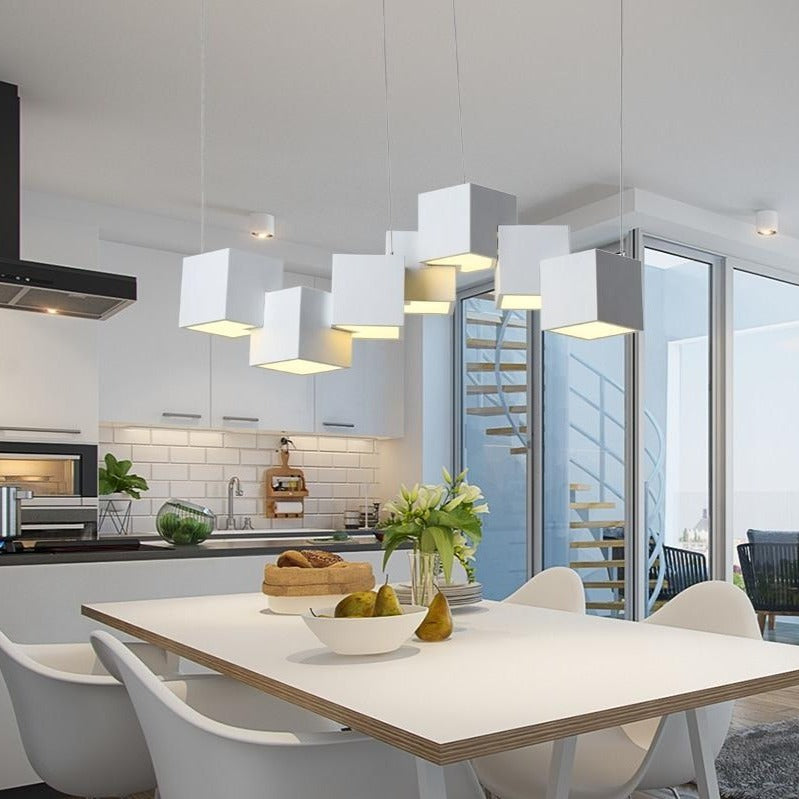 Lustre LED cubique moderne