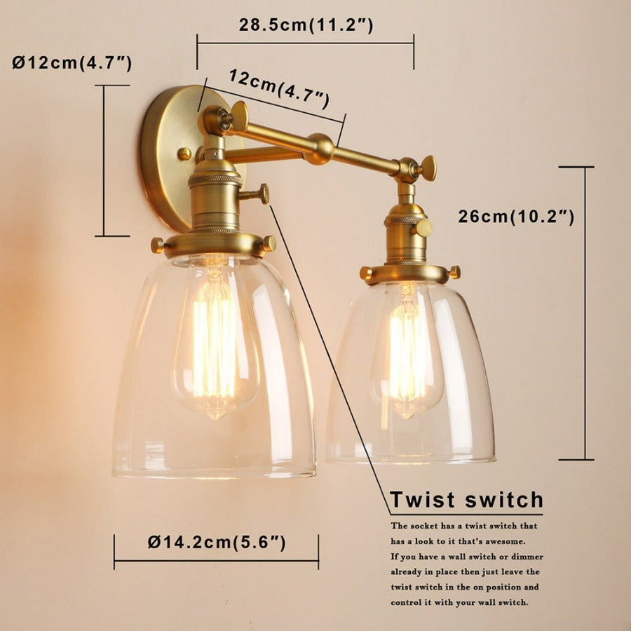 Sedona Vintage Two-Bulb Wall Sconce Dimensions