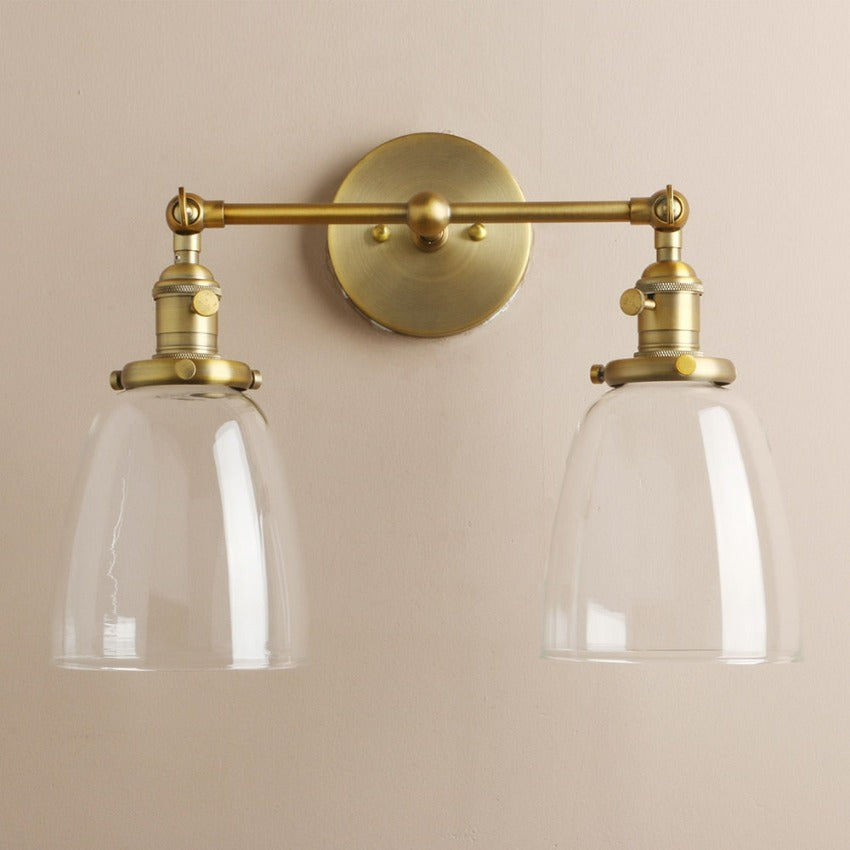 Vintage Brass Glass Lampshade Wall Sconce