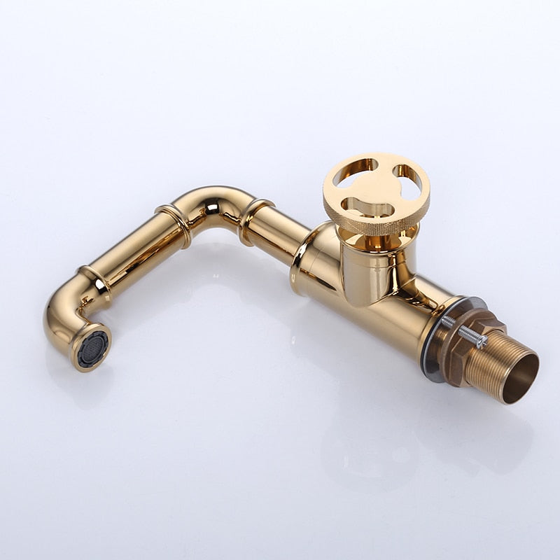 Retro Brass Rotary Handle Bathroom Faucet