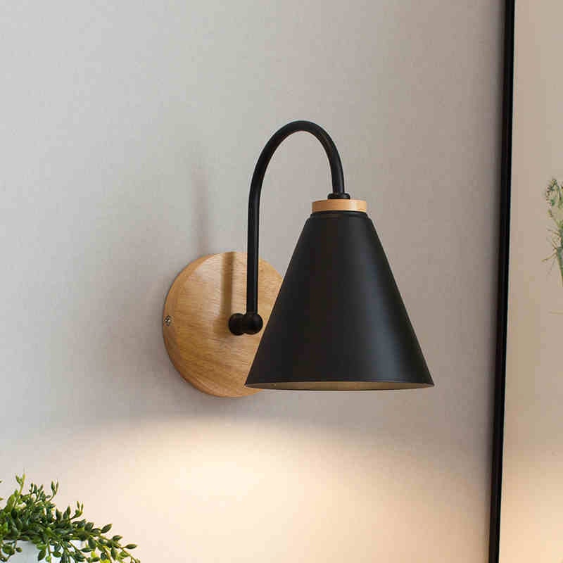Nordic Wooden Wall Light in Black Finish