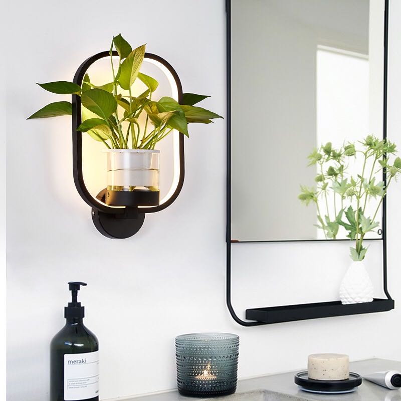 black rectangular ring modern succulents wall sconce