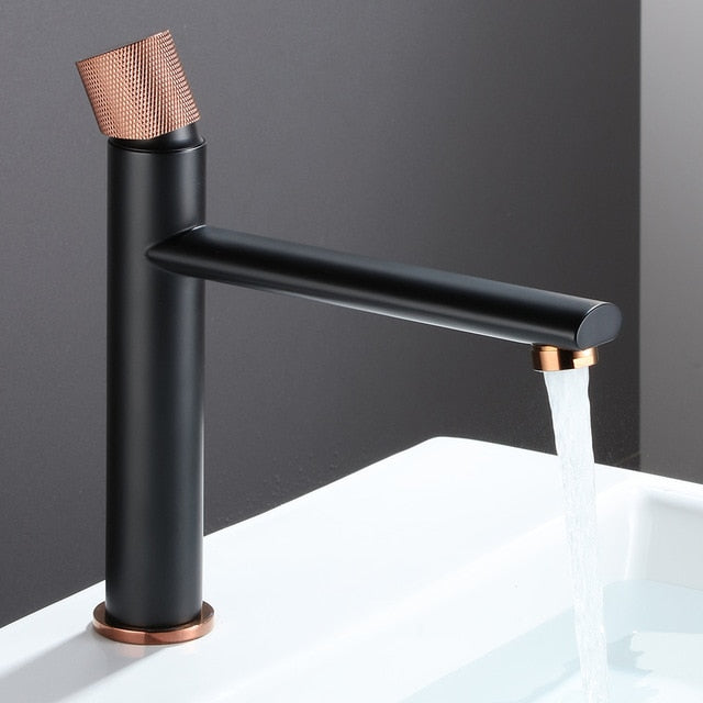 modern black and rose gold faucet