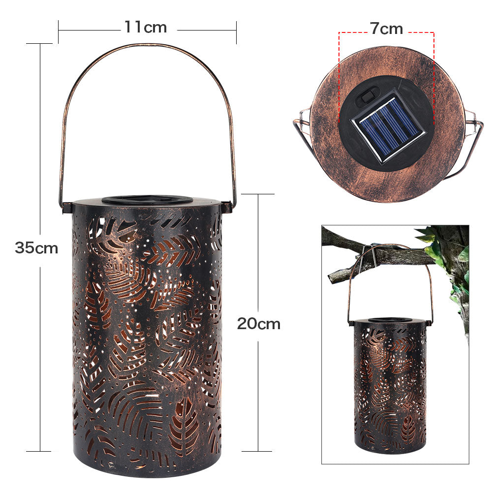 Linterna solar para exteriores con diseño de hojas y sombras proyectadas