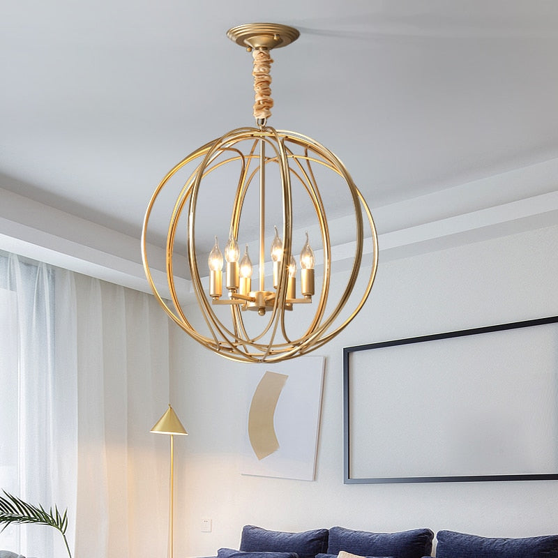 Large modern cage pendant light for master bedroom