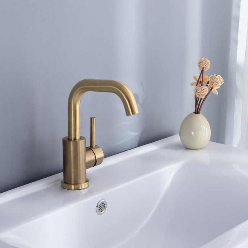 modern single handle brass faucet for powder room