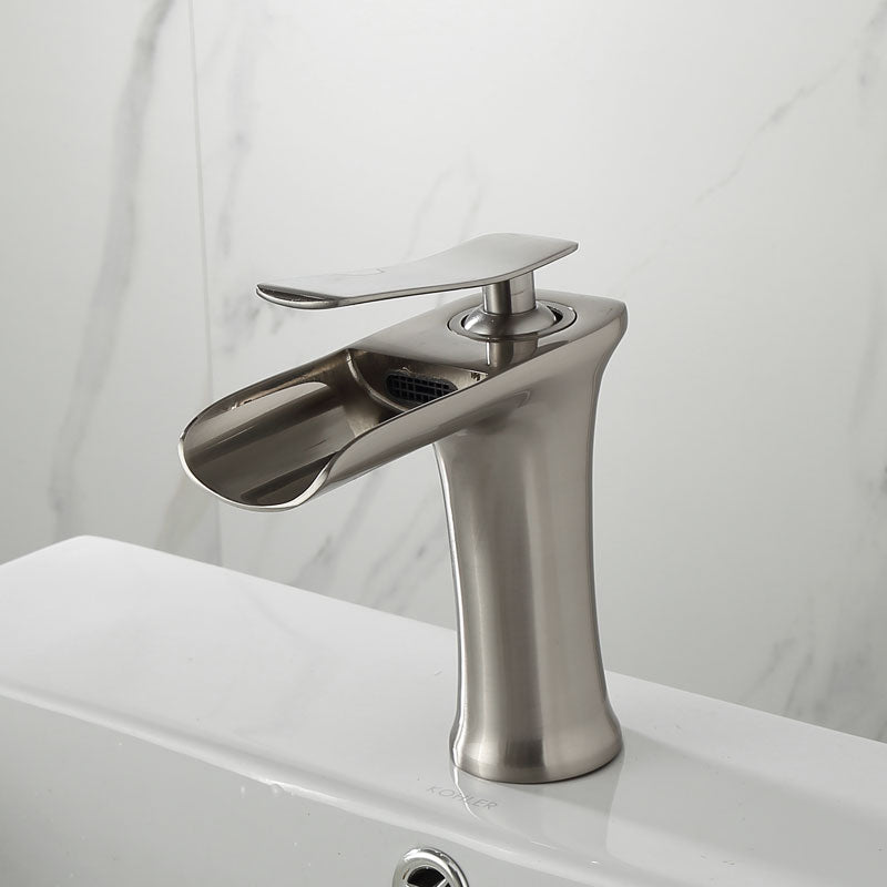 Modern Brushed Nickel waterfall single handle bathroom faucet